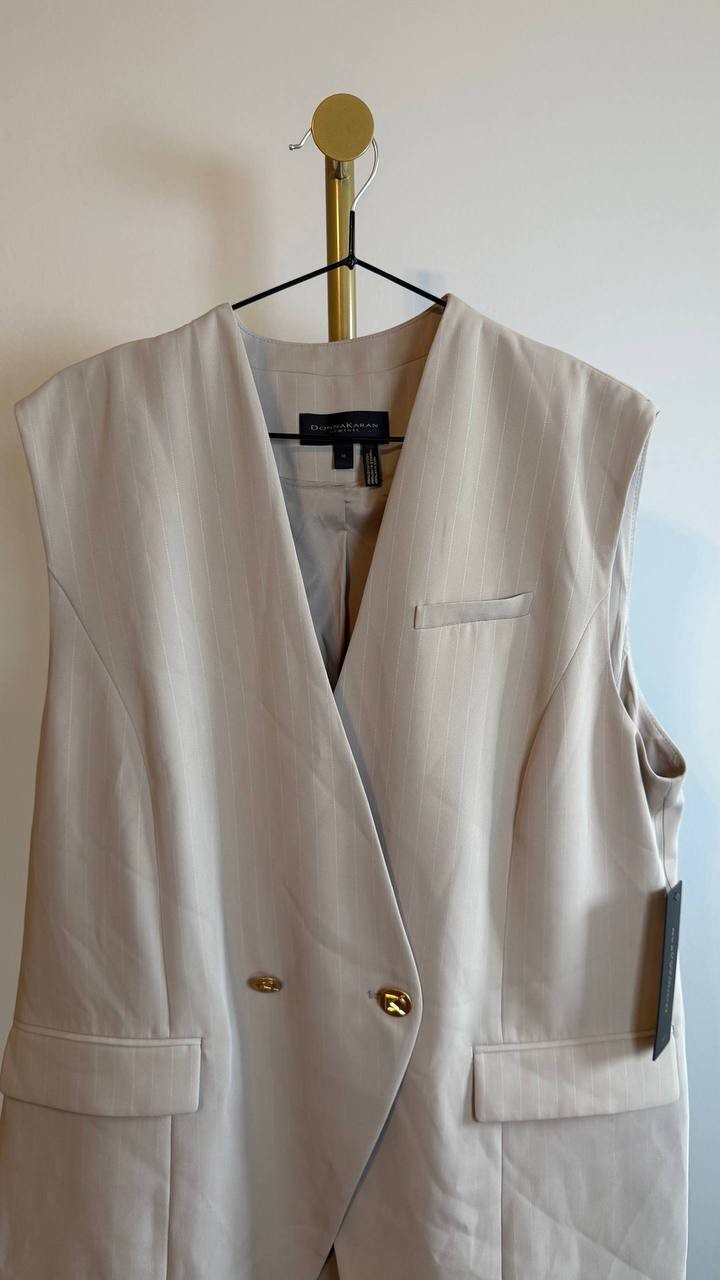 Donna Karan New York Pinstripe Double Breasted Vest Cobblestone Size 16 NWT $159
