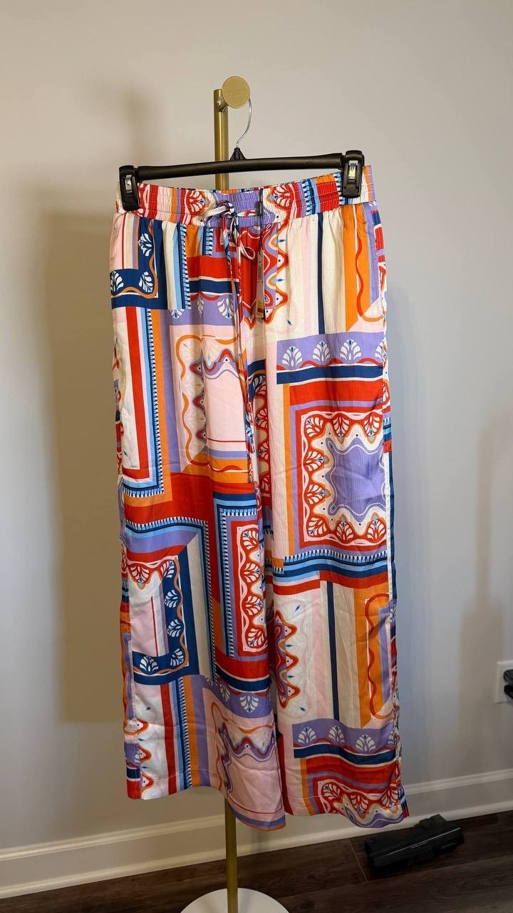 Tahari Women’s Printed Wide-Leg Pull-On Pants Multi M $88 NWT