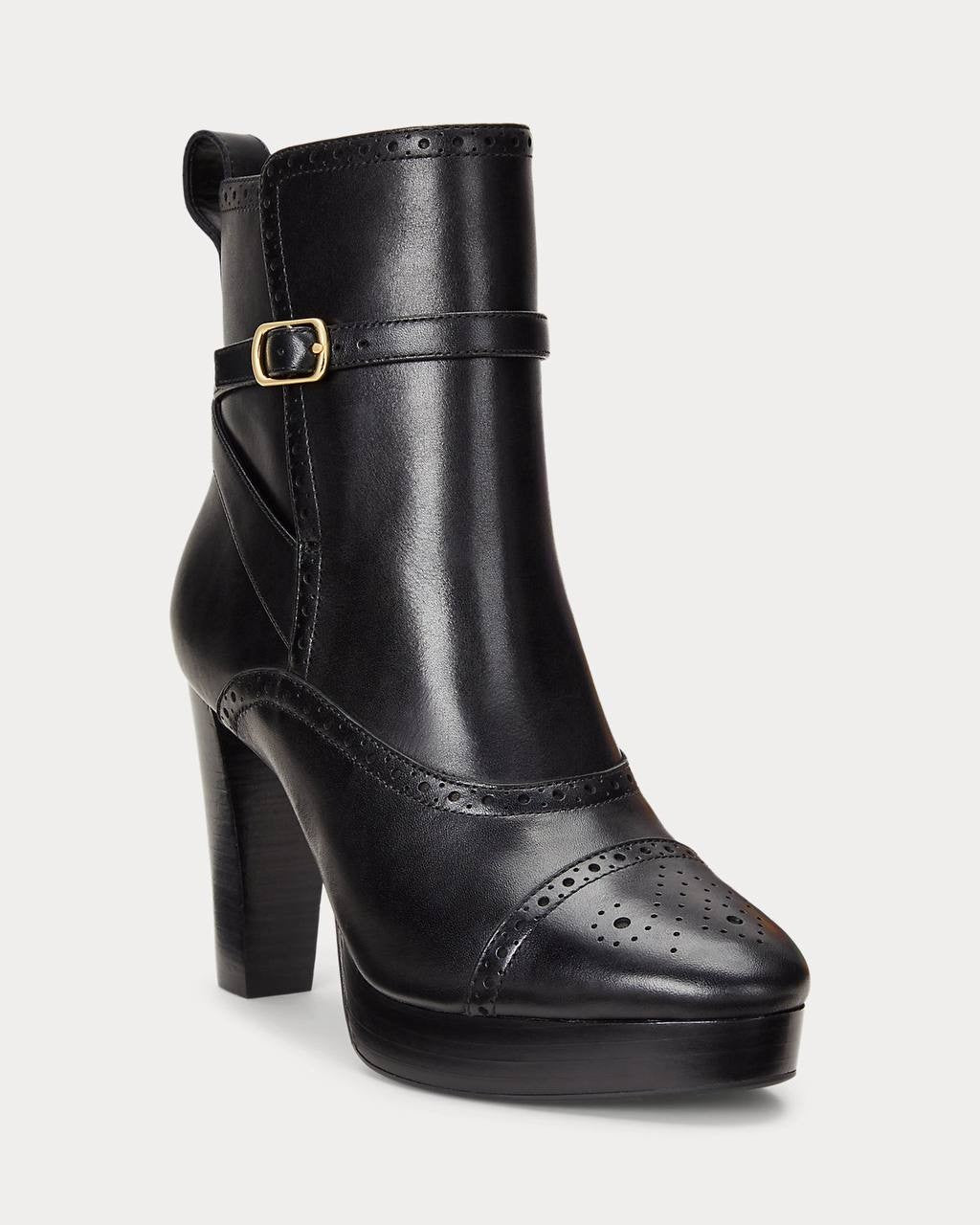Lauren Ralph Lauren McKinsey Booties 11B Black Leather Brogue Strap NIB msrp$225