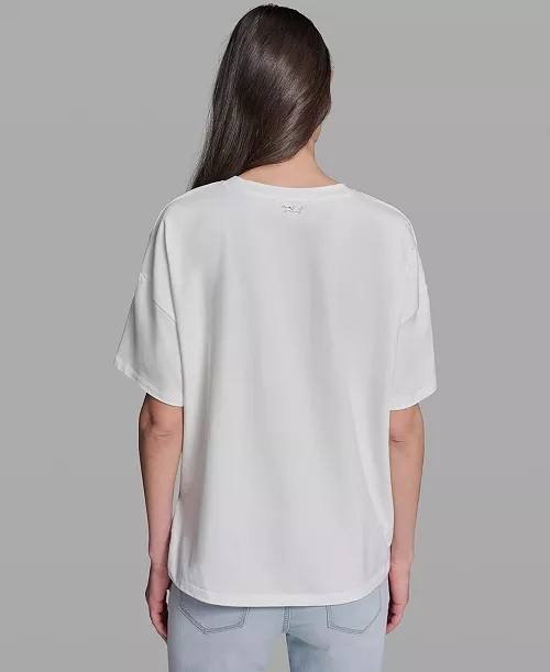 Karl Lagerfeld  Floral Print Crewneck Top M White Multi NWT $79