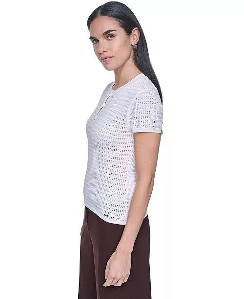 Calvin Klein Crewneck Short‑Sleeve Sweater Cream L NWT $89