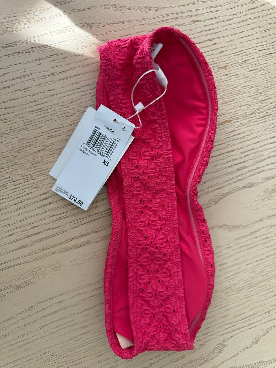 Andie The Pana Bikini Top Bandeau Style Women’s Swimwear Pink XS NWT