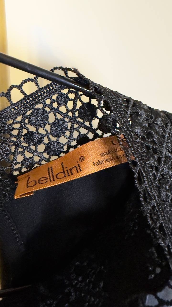 Belldini Women’s Lace‑Front Mock‑Neck Top Black L NWT $59