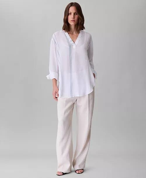Calvin Klein Long-Sleeve Multi Stripe Tunic White Multi M NWT $109