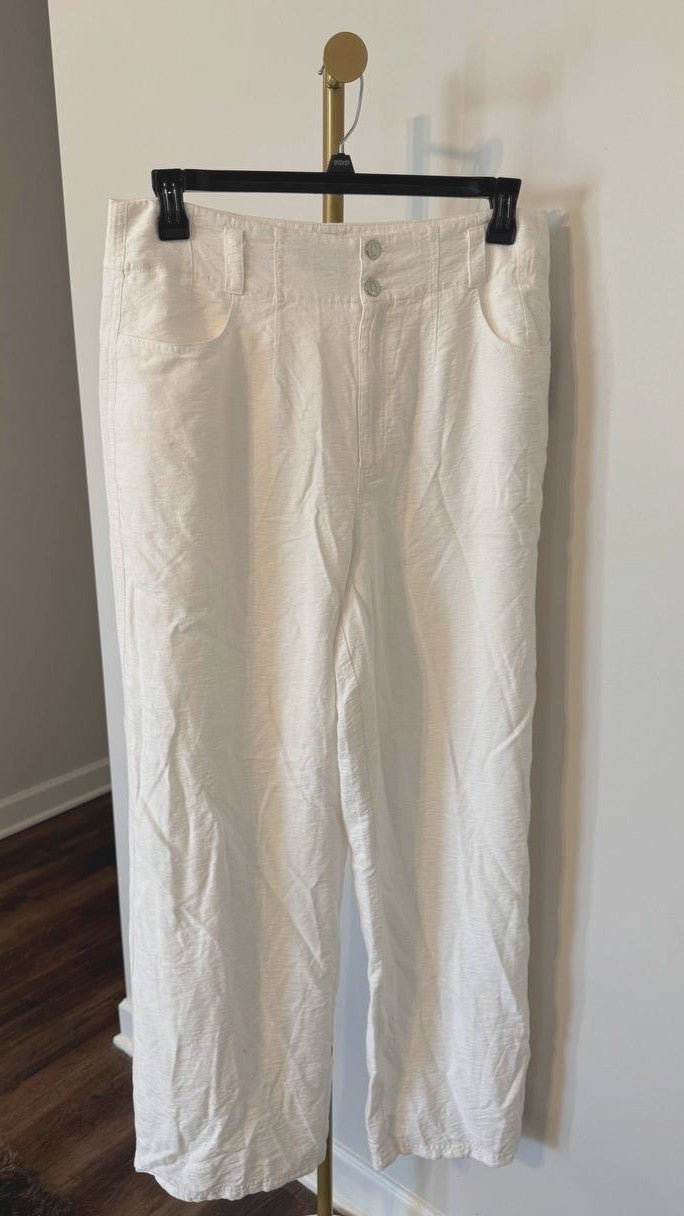 DKNY Crinkle Dressing Straight‑Leg Pants White Size14 NWT Modern Chic msrp$89