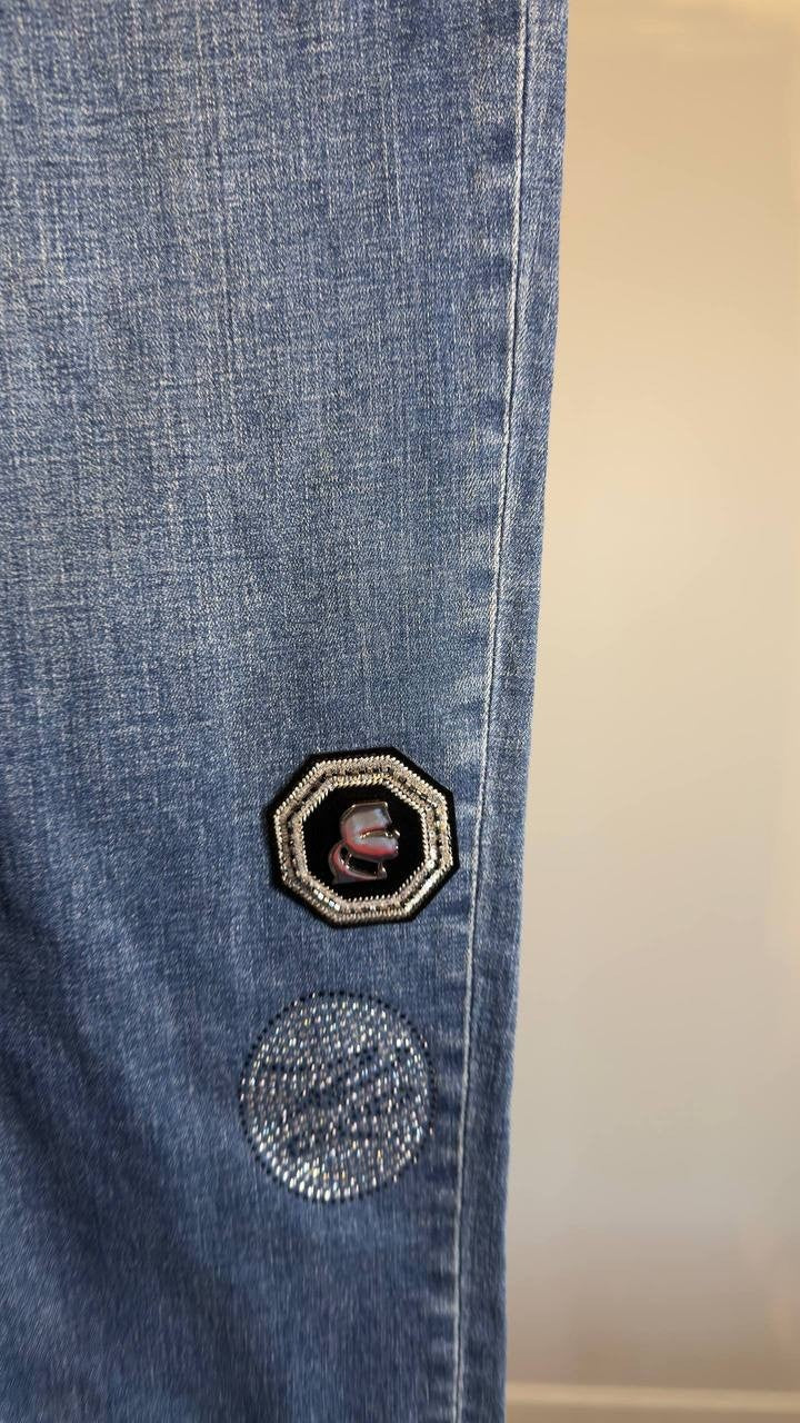 Karl Lagerfeld Patch Denim Straight‑Leg Jeans Denim Blue 12 NWT $139