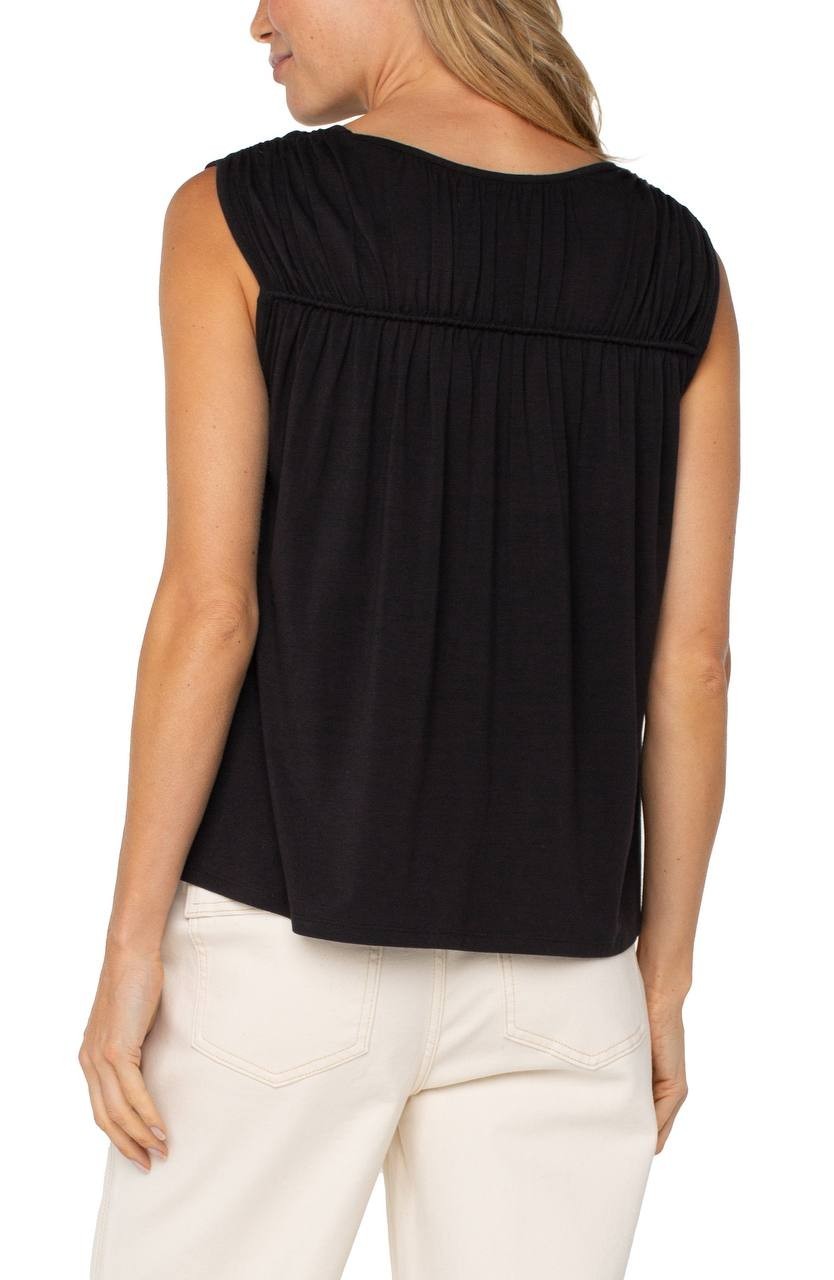 Liverpool Sleeveless Shirred Detail Knit Top Black XS NWT Modern Classic MSRP$48