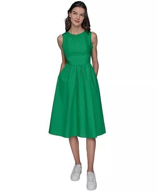 Karl Lagerfeld Paris Poplin Bow‑Back A‑Line Dress Green 10P NWT $149