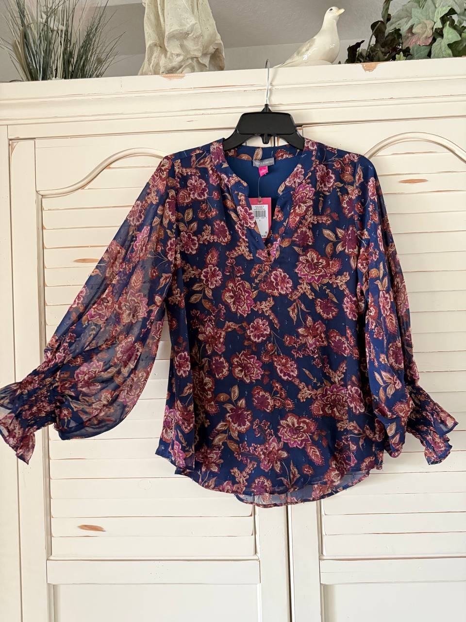 Vince Camuto Split-Neck Long-Sleeve Blouse Multicolor Size S NWT $79