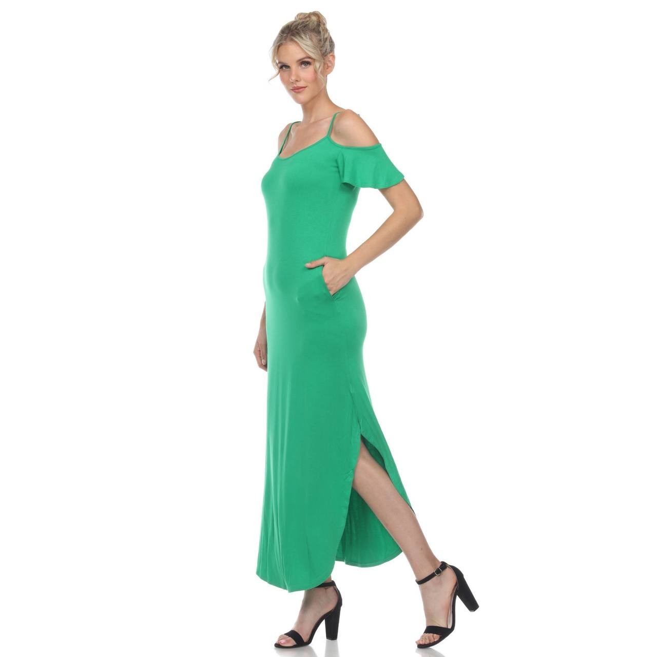 White Mark Women’s Cold Shoulder Maxi Sundress Green M NWT $64