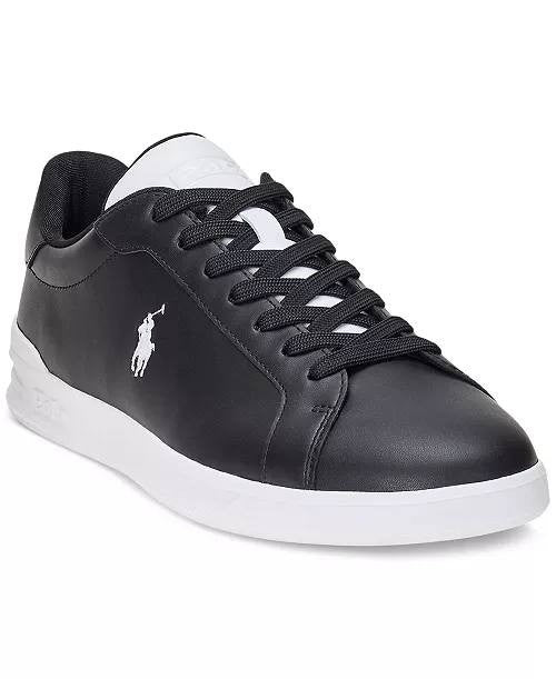 Polo Ralph Lauren Heritage Court II Leather Sneakers Black White 8.5 NWB $145