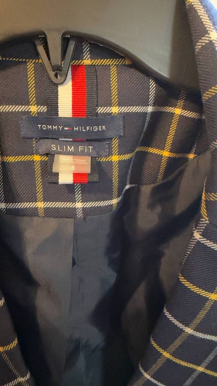 Tommy Hilfiger Plaid Slim‑Fit Single‑Button Blazer Navy Multi 8 NWT $159