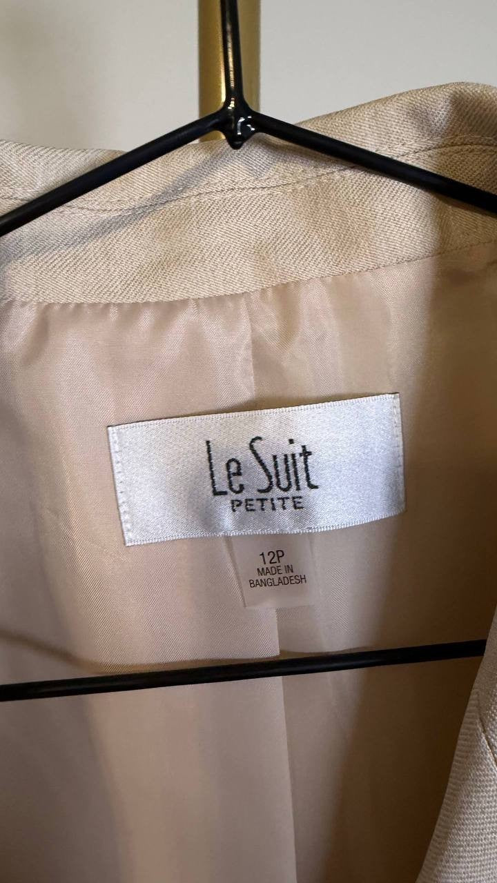 Le Suit Women’s Petite Two‑Button Belted Safari Jacket Beige 12P NWT