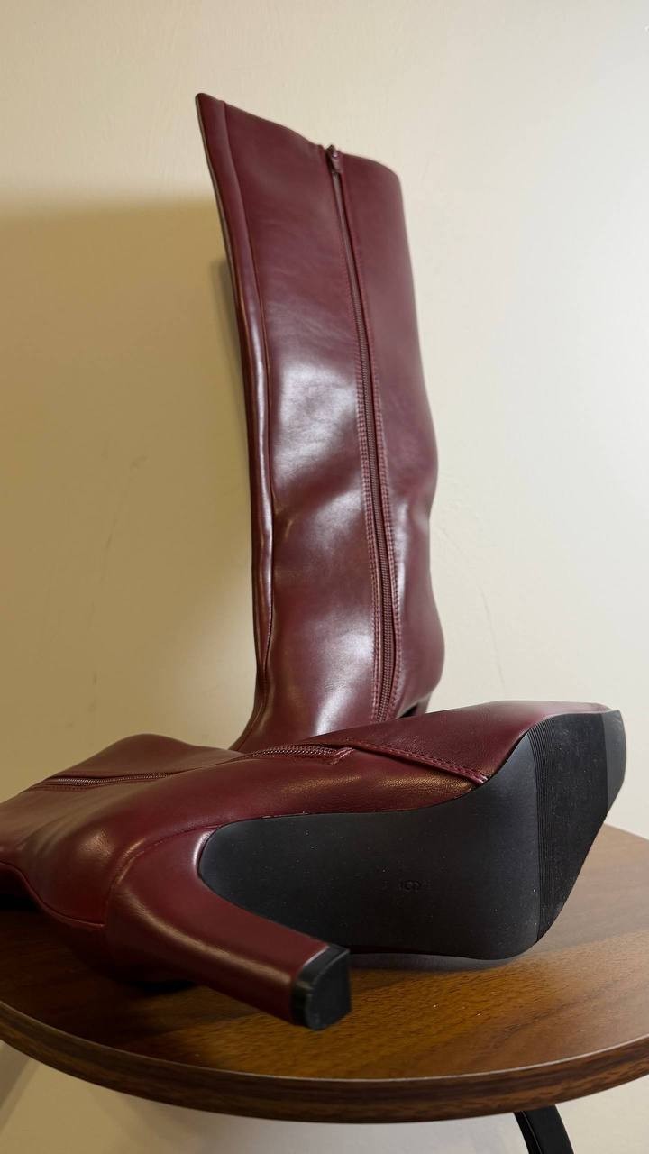 Madden Girl Voyage Boots 6 Bordeaux PU Knee‑High Square Toe Dress NIB msrp$99
