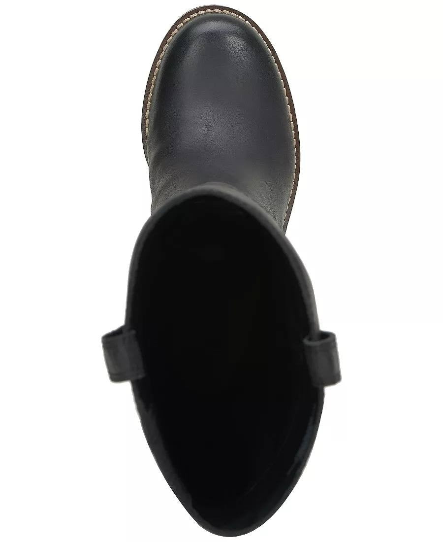Lucky Brand Hybiscus Boots 9.5M Black Leather Pull Tabs Riding NIB msrp$229