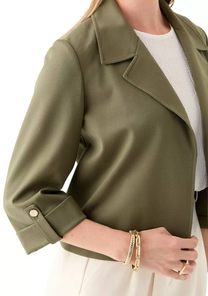 Anne Klein Petite Notch Collar Stretch Jacket Olive Palm L NWT $129