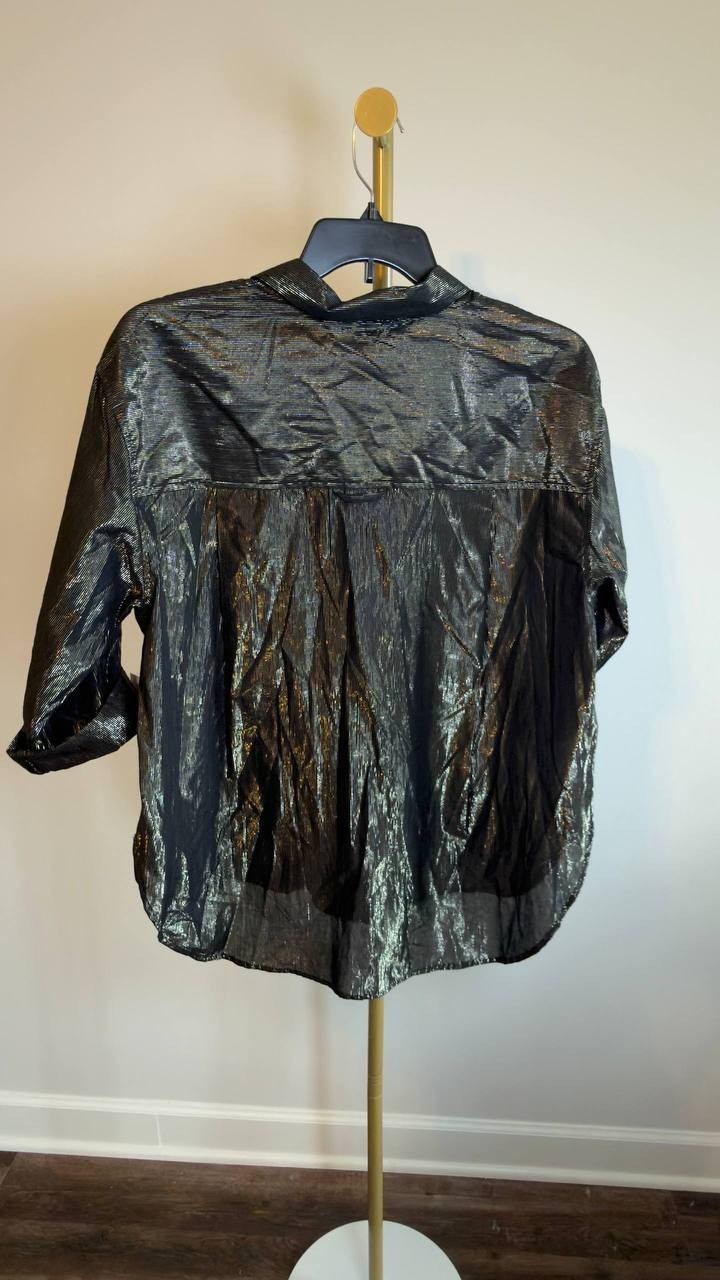 Gloria Vanderbilt Plus Size Amanda Button‑Down Shirt Black XL NWT $48