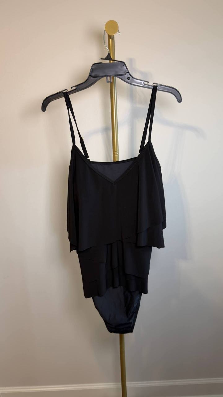 Beyond Control Solid Citizen Tiered One-Piece Swimsuit Black 16 NWT $119