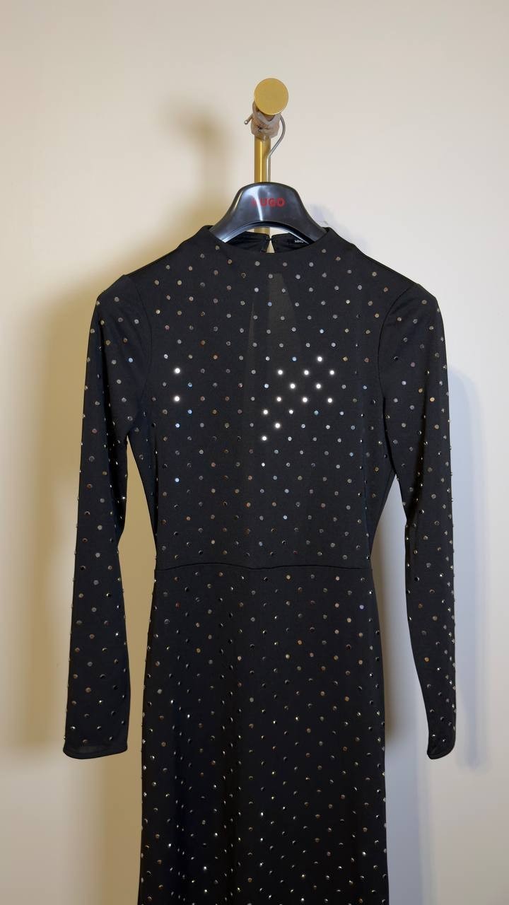 Mango Crystal Open-Back High-Collar Maxi Dress Black 6 NWOT $430