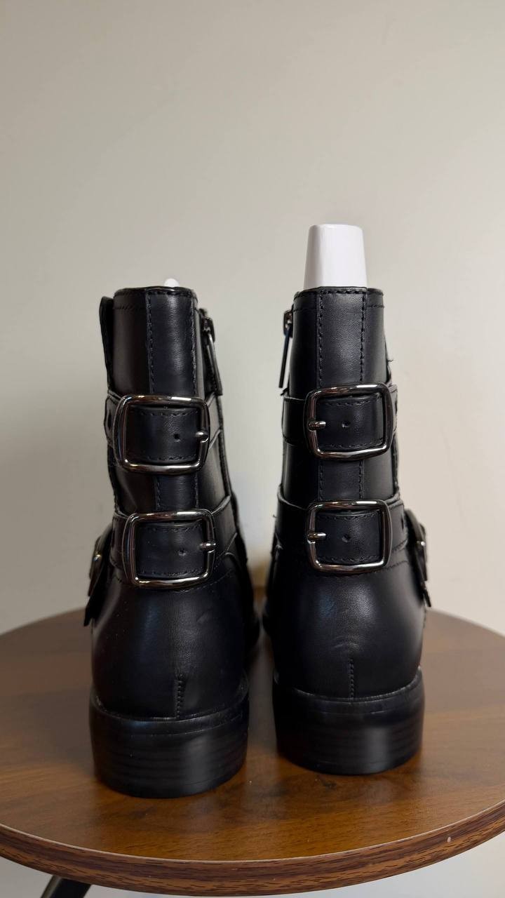 Franco Sarto Prina Boots 9.5M Black Leather Moto Block Heel Zip NIB msrp$180