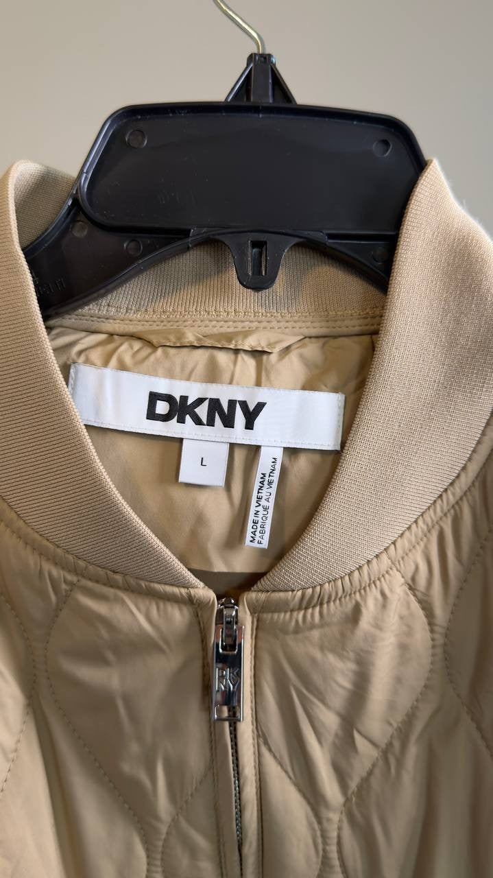 DKNY Quilted Bomber Jacket Travertine L NWT $149
