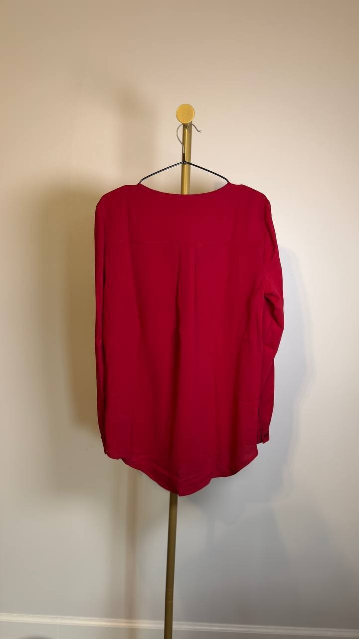 Kasper V‑Neck Blouse – Crimson – Long Sleeve - NWT - RED