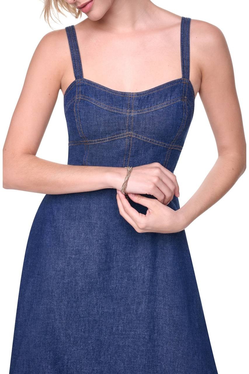 DKNY Contrast Stitch Denim Midi Dress Crosby Wash XL NWT $159