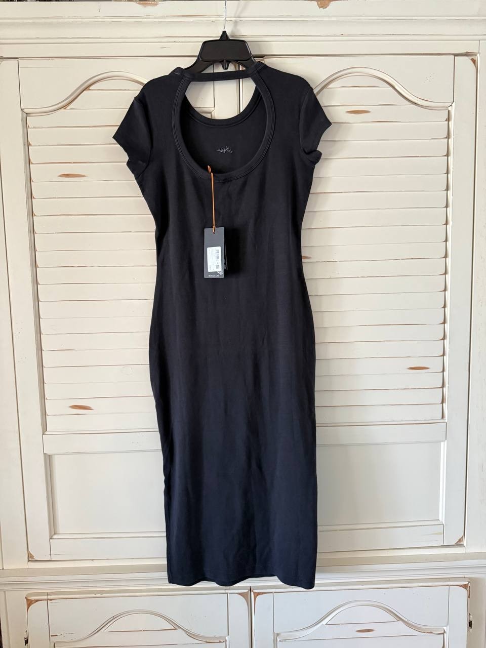 BOSS Ribbed Open-Back Midi Dress Size S Black NWT $118