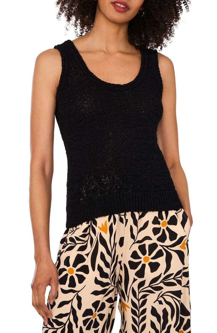1.STATE Open Stitch Knit Tank Black, Size L, NWT Women's Knit Top Casual