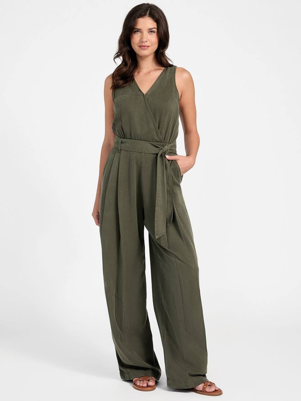 Guess Eco Madelyn Sleeveless Belted Jumpsuit Green XL NWT Chic msrp$178