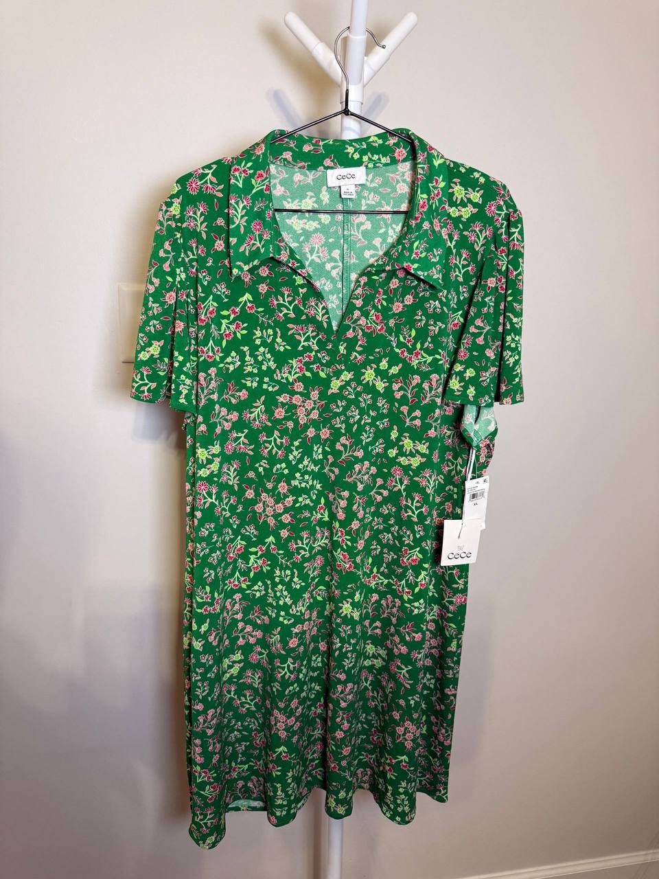 CeCe Short‑Sleeve Printed Knit Polo Dress – Size XL – NWT – $89