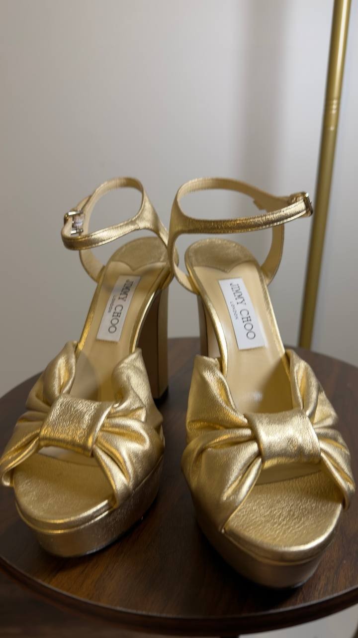 Jimmy  Choo  Platform  Sandals  Gold  Pre‑owned Size 40   $250