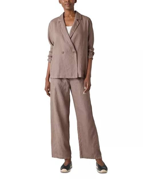 Eileen Fisher Linen Blazer Cocoa XL Notch Collar &amp; Double-Breasted NWT