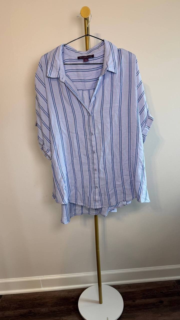 Gloria Vanderbilt Plus Size Short Sleeve Woven Shirt Blue 2X NWT $48