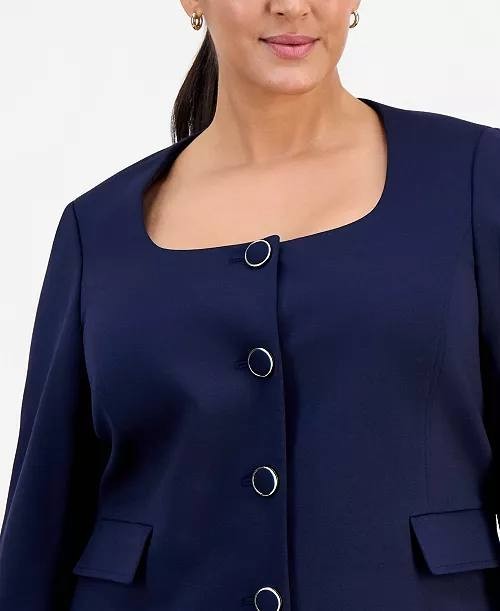Le Suit Plus Size Square‑Neck Ponte Skirt Suit Midnight Navy 20W NWT $320