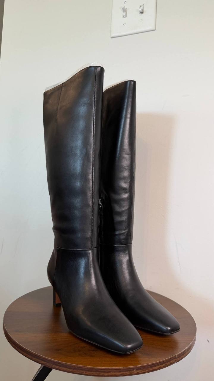 Franco Sarto Timmy Square Toe Zip Tall Boots Black 5.5M Leather $250 NWB