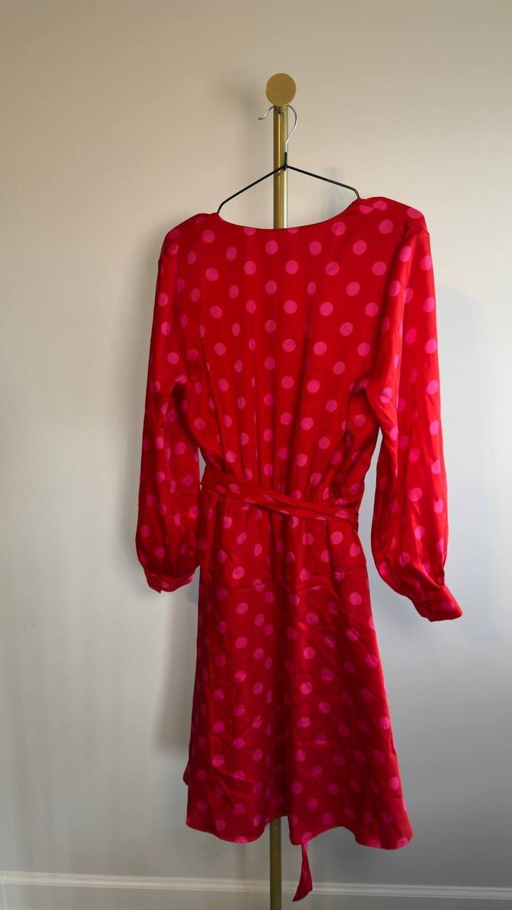 Anne Klein Long Sleeve Faux Wrap Dress Puppy/Fuschia Rose 10 NWT $139