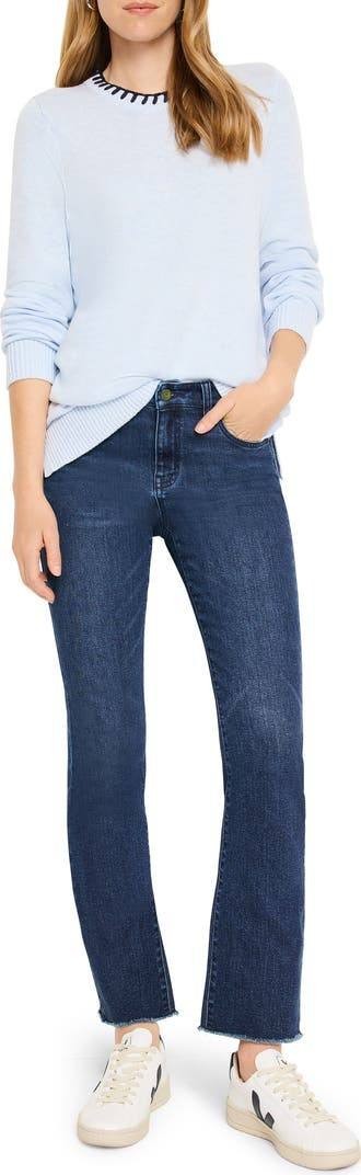 NIC+ZOE Women’s Blanket Stitch Cotton‑Blend Sweater Blue Glow XXL $158 NWT