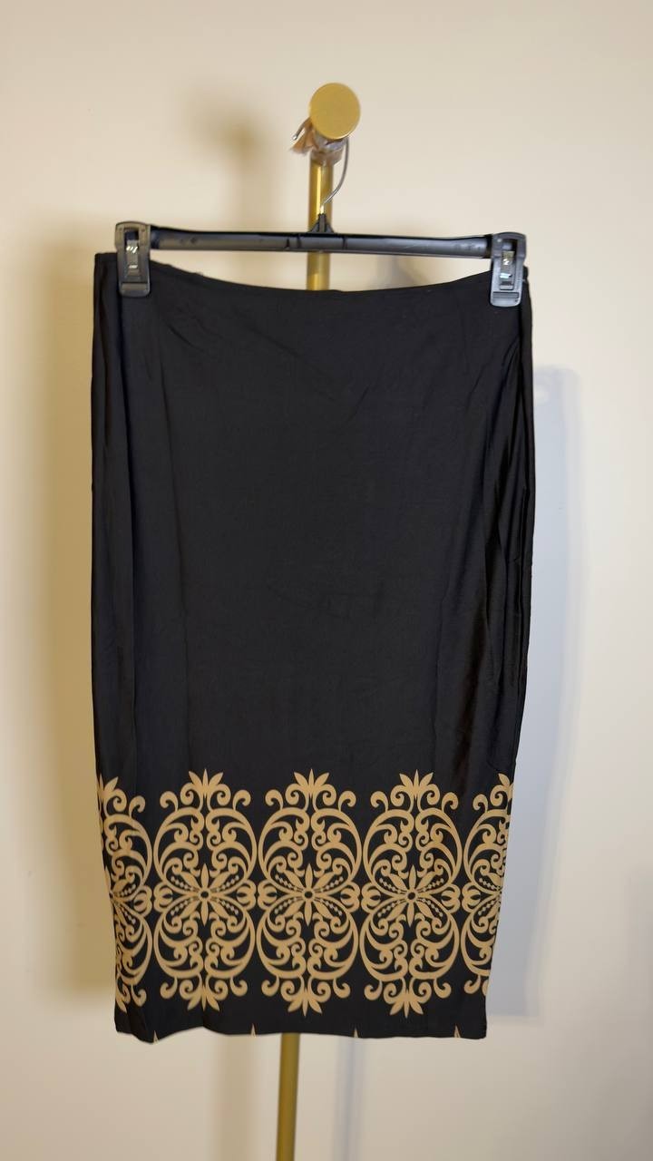 White Mark Printed Stretch Midi Pencil Skirt Black L NWT $56