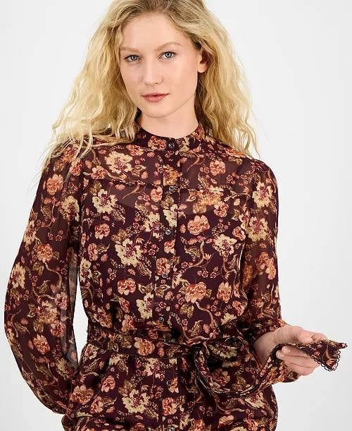 Julia Jordan Floral Chiffon Tie‑Waist 3/4‑Sleeve Dress – Size 14 – NWT – $139