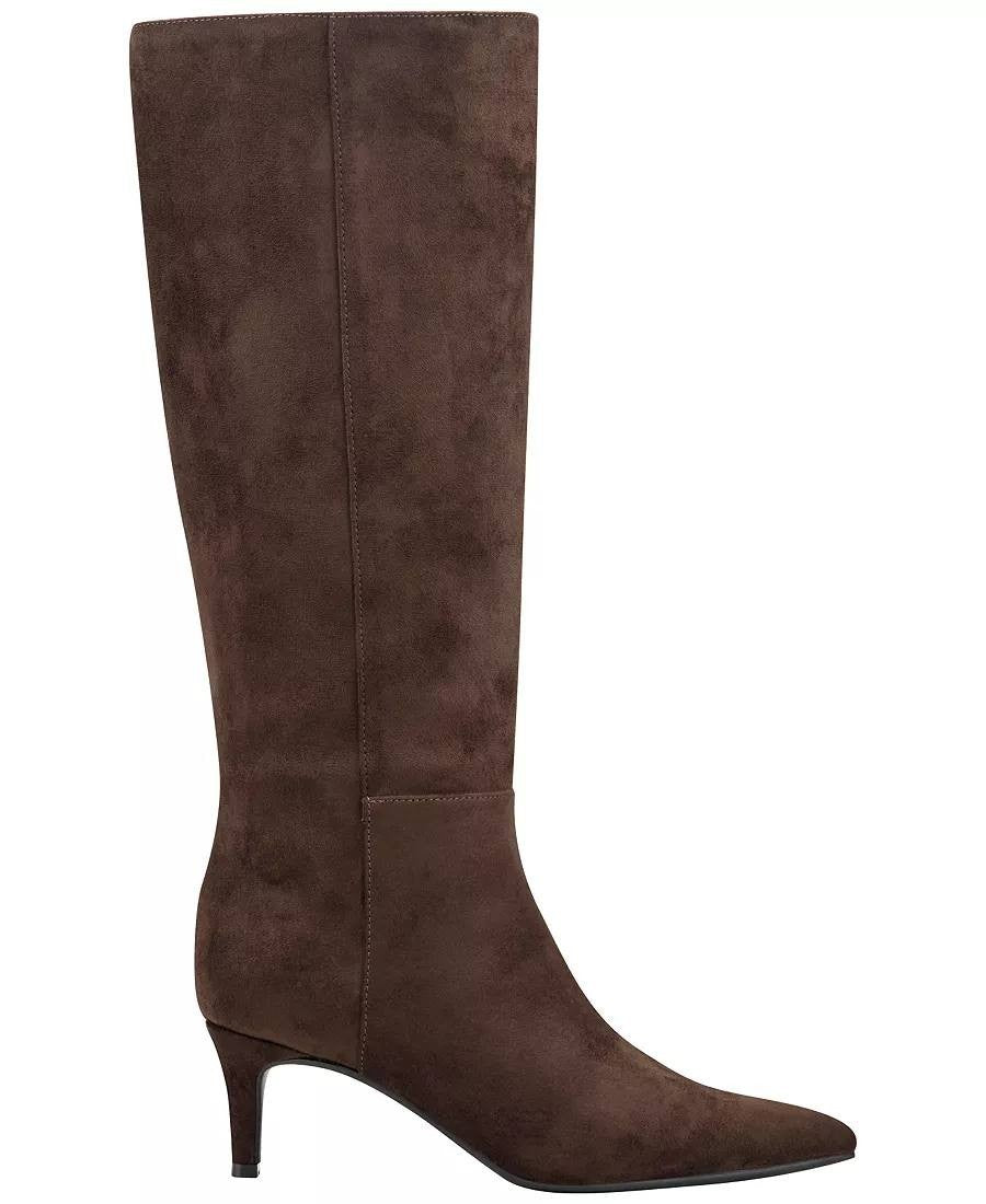 Marc Fisher Glint Boots 6M Dark Brown Textile Kitten Heel NIB msrp$179