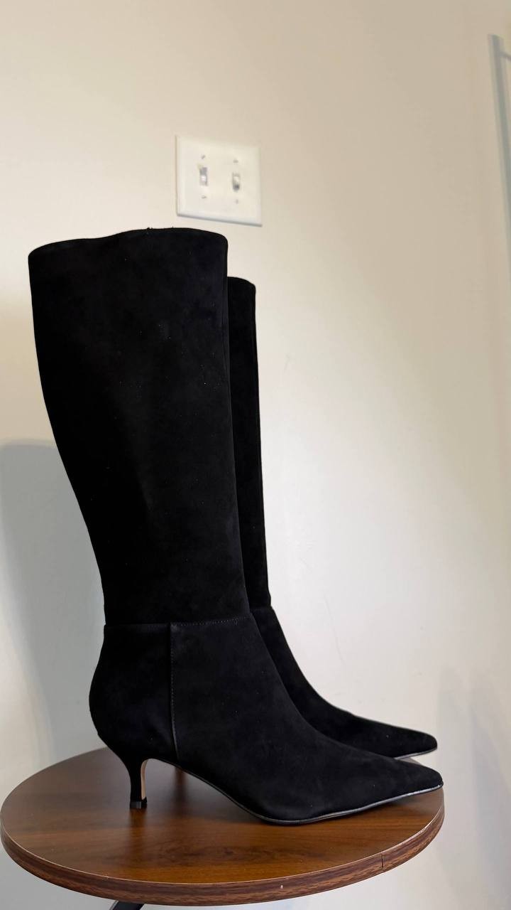Nine West Tall Kitten Heel Boots 7.5M Black Suede New in Box MSRP $249
