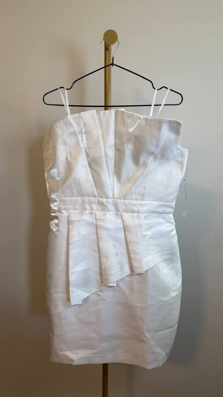 ivy+blu Women’s Pleated Bustier Peplum Dress Ivory Size14 NWT $109(need washing)