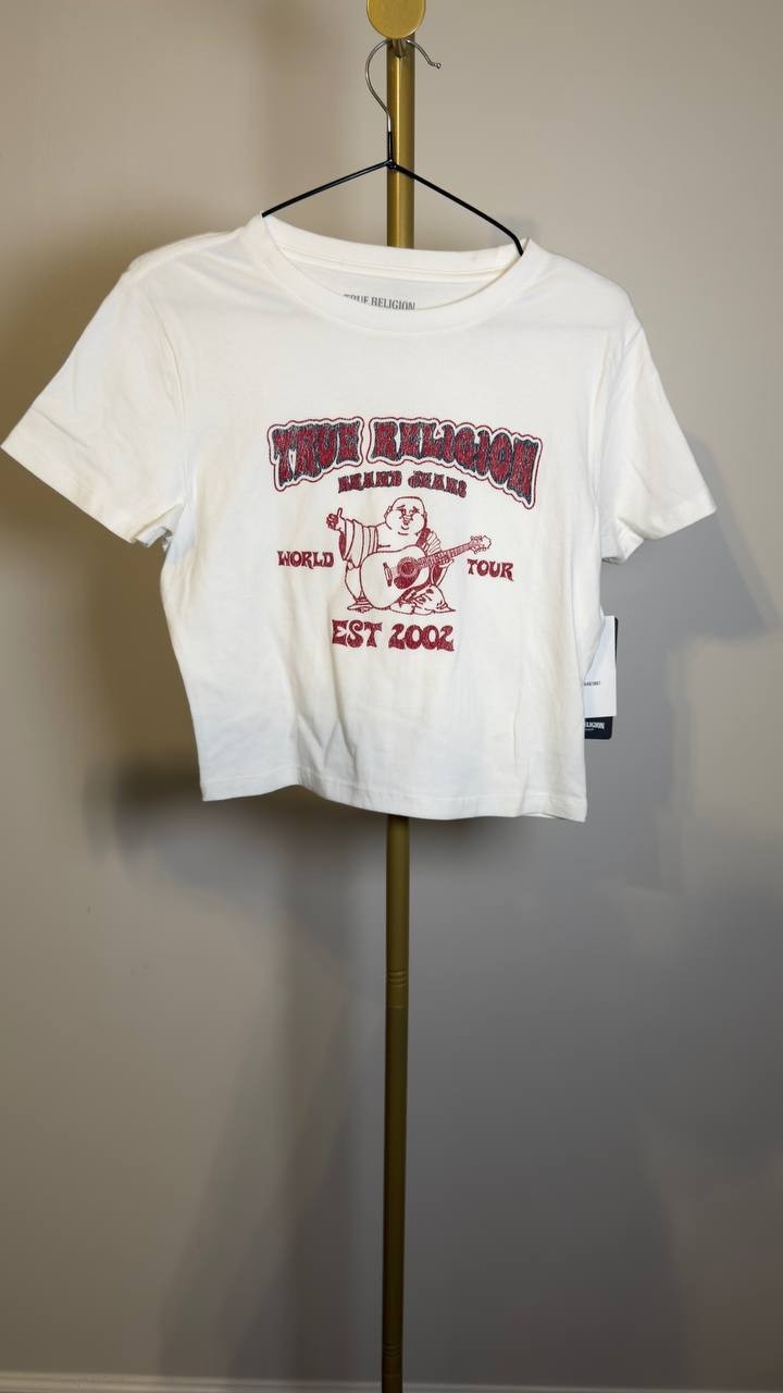 True Religion Short Sleeve Heritage Baby Tee Optic White M NWT $69