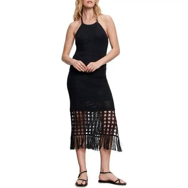 Sanctuary Promenade Open Stitch Halter Sweater Dress–Size S–Black–NWT–MSRP$189