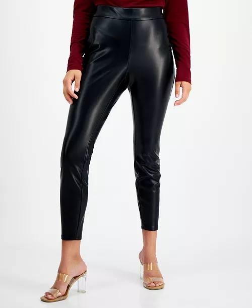 Bar III Faux-Leather Leggings – Size PP – NWT – Black High-Rise Petite Stretch