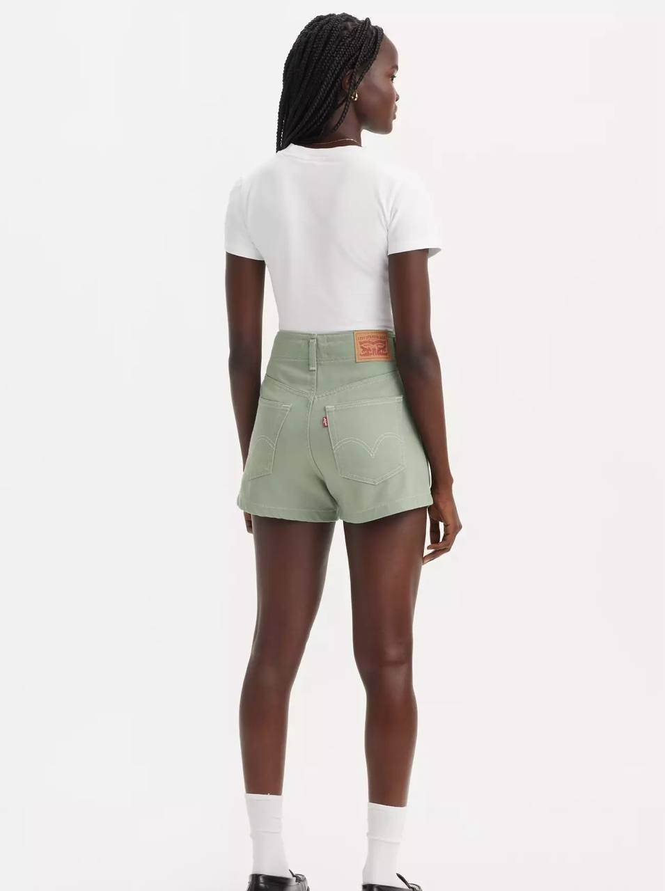 Levi's High-Rise Mom Shorts Green Double Button Size 26 Cotton Denim NWT