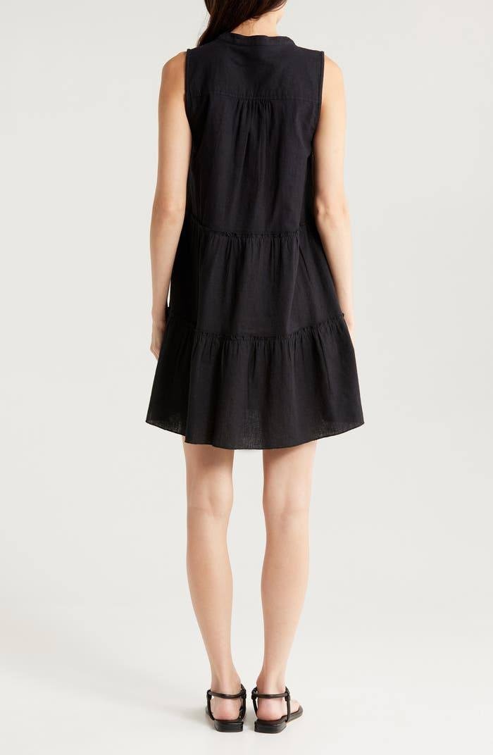 Elan Tiered Cotton-Blend Cover-Up Dress, Black, XS, Sleeveless Beachwear