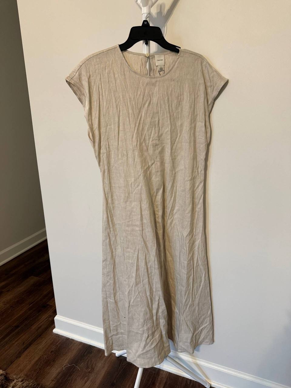 Calvin Klein Linen‑Blend Dolman‑Sleeve Midi Dress -Beige– Size M – NWT – $149