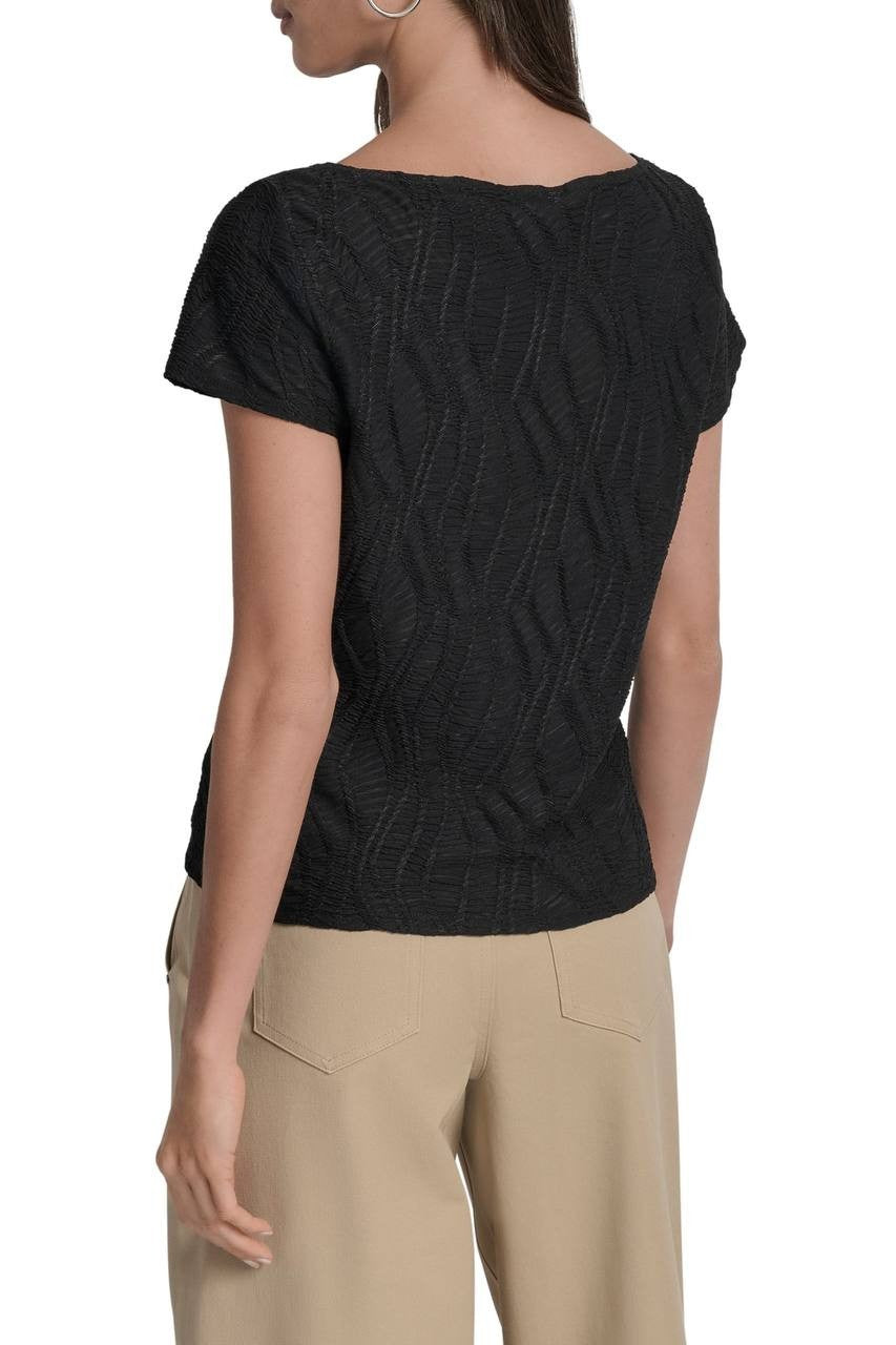 DKNY Texture Knit Top Black XL NWT $69